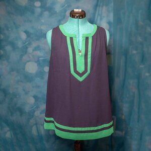CLEARANCE 41 Hawthorn Navy & Green Sleeveless Tunic Blouse – Size L